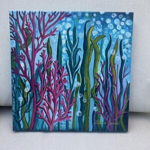 "Dancing Corals" Original 12x12 Ocean Reef Painting Beach Girl MermaidCore